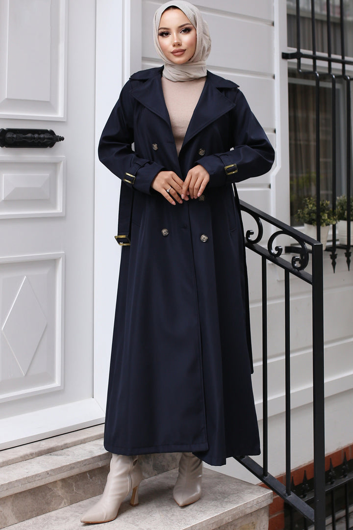 BNG Women Belted Hijab Trench Coat Navy - Edgware
