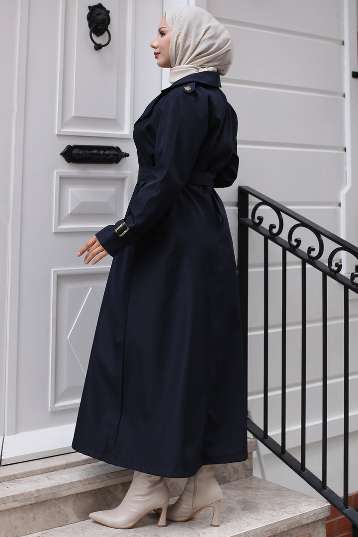 BNG Women Belted Hijab Trench Coat Navy - Edgware