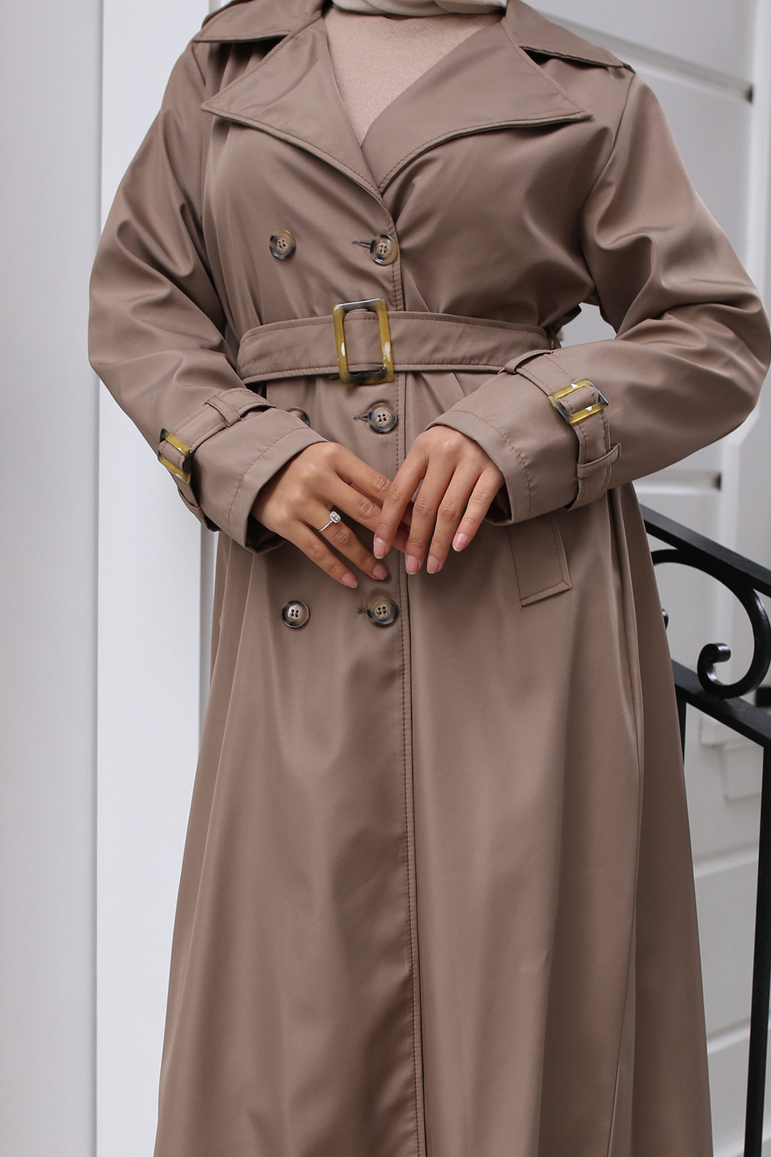BNG Women Belted Hijab Trench Coat Mink - Sault Ste. Marie