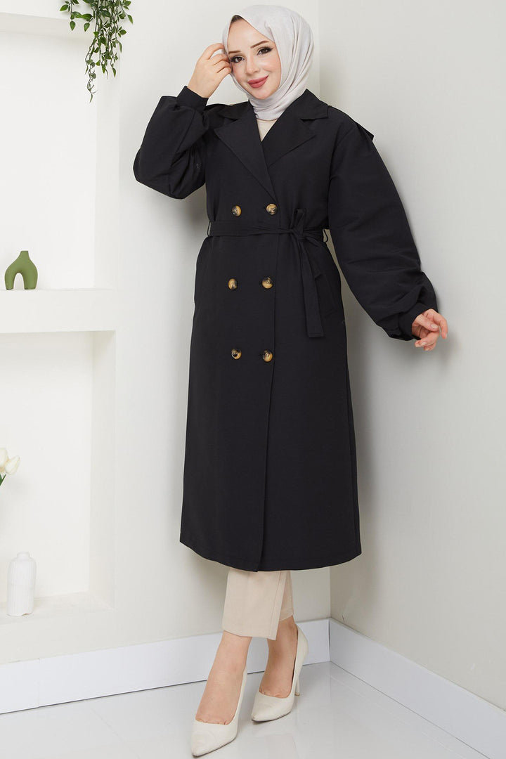 BNG Women Belted Trench Coat Black - El Ejido