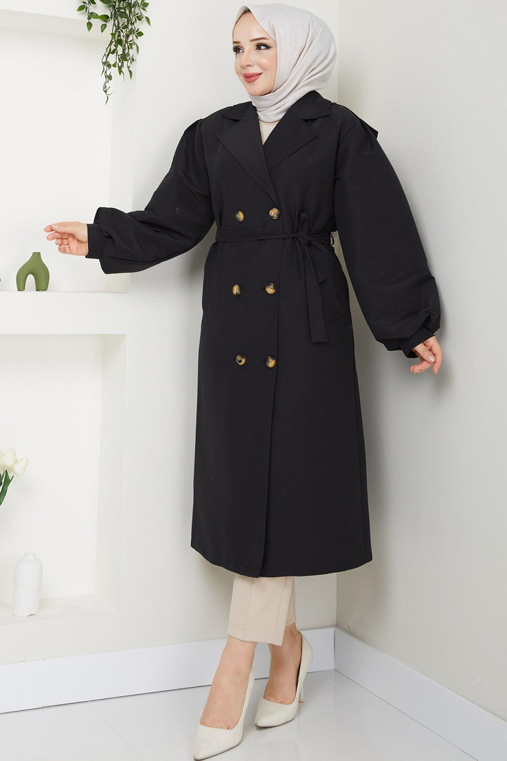 BNG Women Belted Trench Coat Black - El Ejido