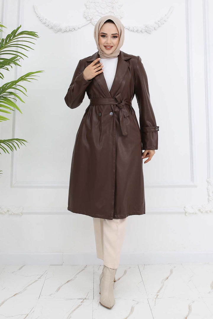 BNG Women Leather Trench Coat Brown 4953 - Ciudad Apodaca