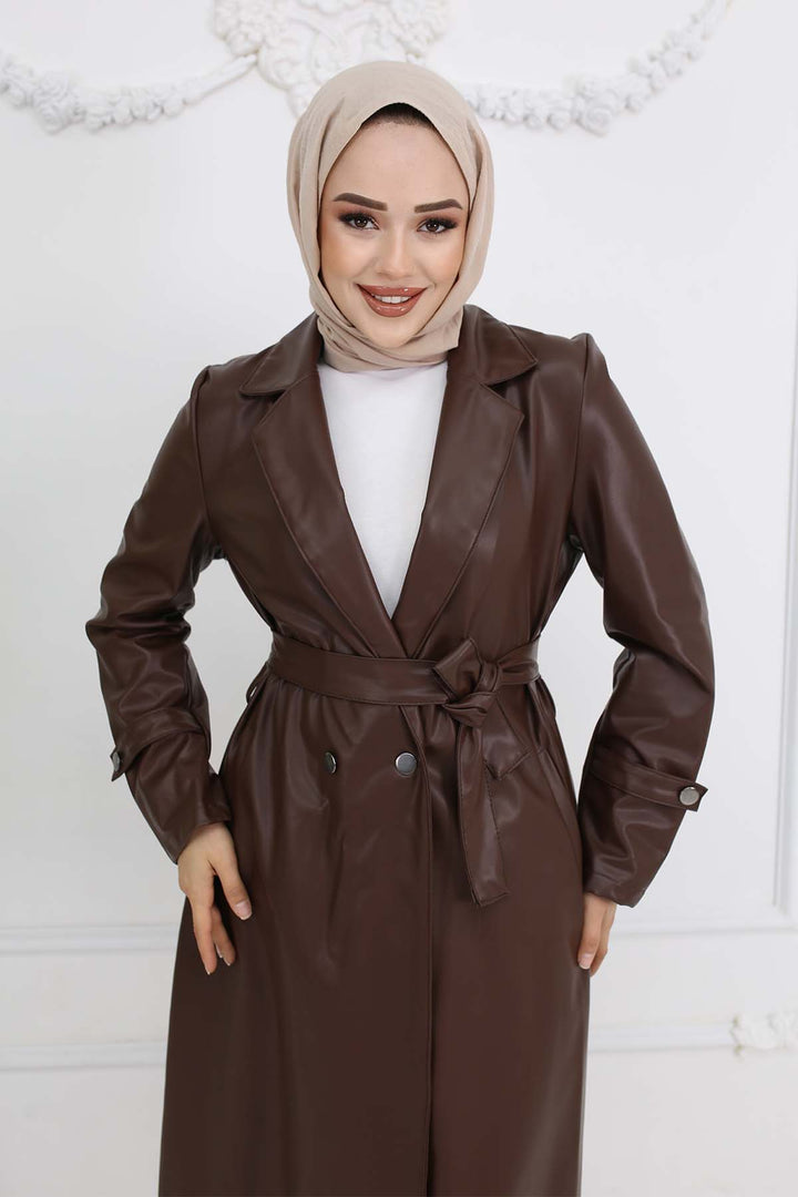 BNG Women Leather Trench Coat Brown 4953 - Ciudad Apodaca