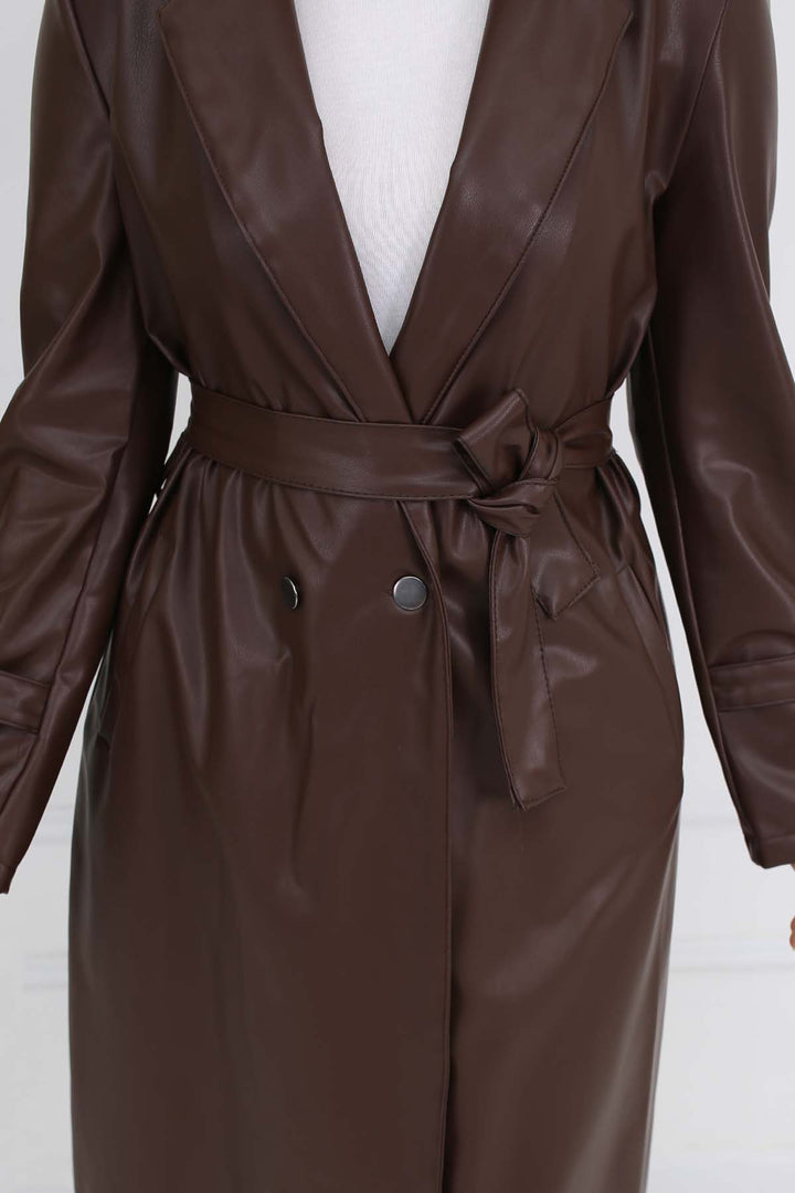 BNG Women Leather Trench Coat Brown 4953 - Ciudad Apodaca