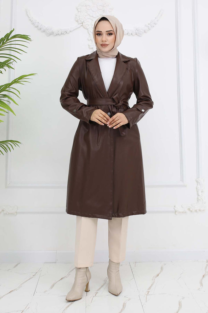 BNG Women Leather Trench Coat Brown 4953 - Ciudad Apodaca