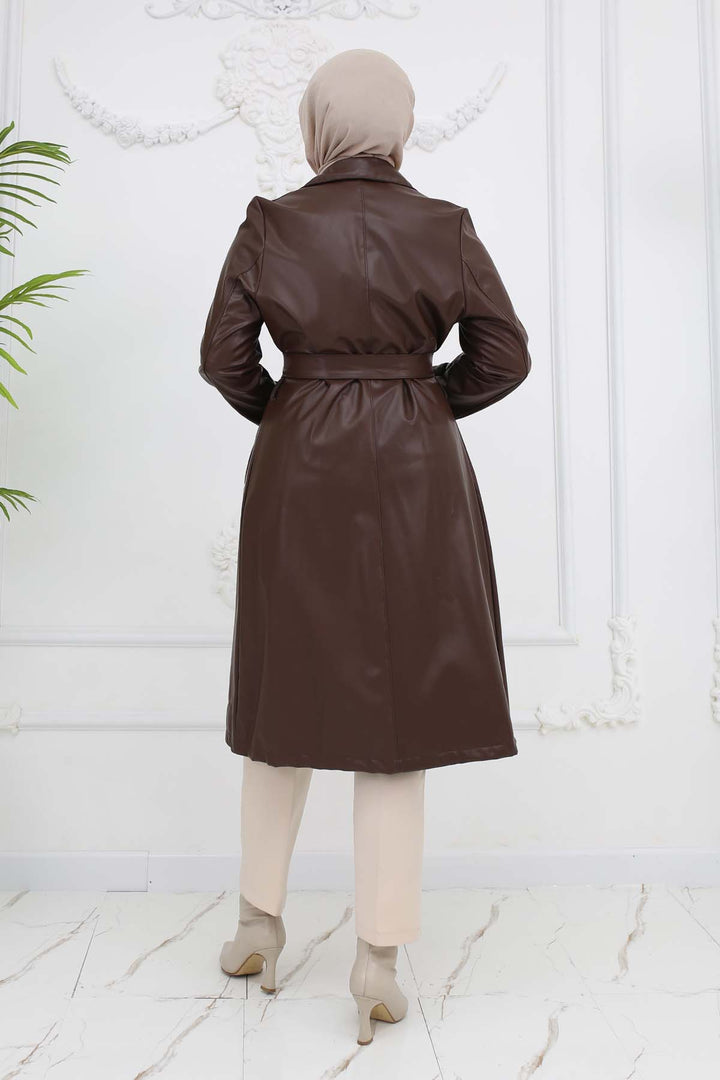 BNG Women Leather Trench Coat Brown 4953 - Ciudad Apodaca