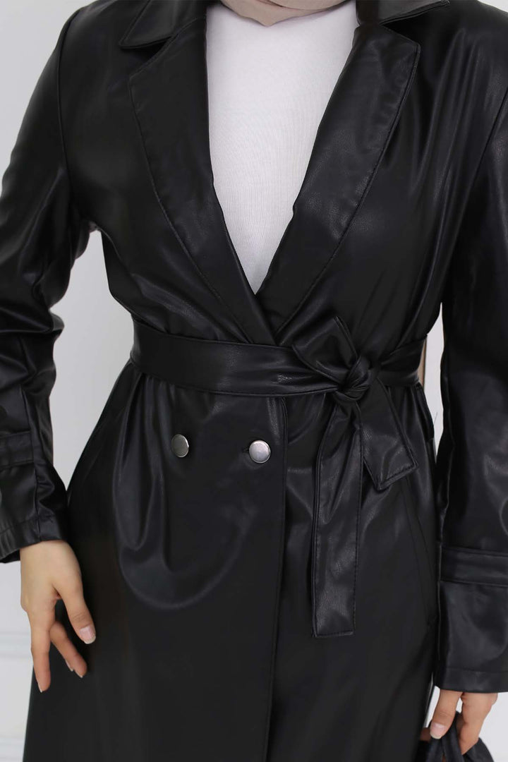 BNG Women Leather Trench Coat Black 4953 - Beja