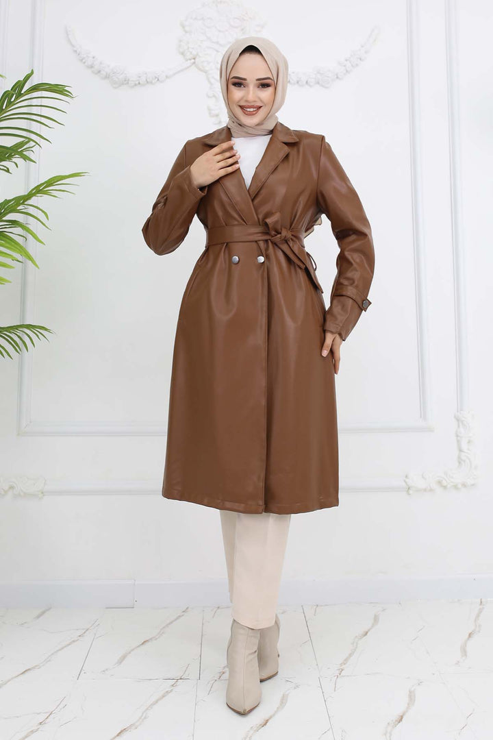 BNG Women Leather Trench Coat Tab 4953 - East Los Angeles