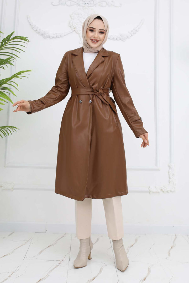 BNG Women Leather Trench Coat Tab 4953 - East Los Angeles