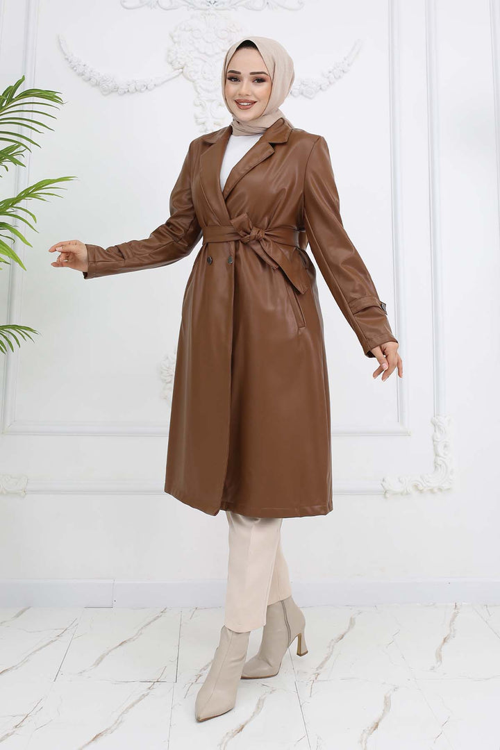 BNG Women Leather Trench Coat Tab 4953 - East Los Angeles