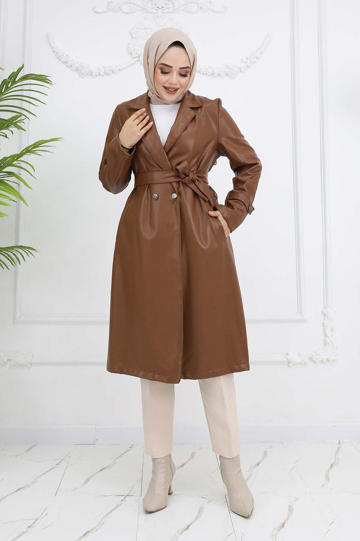 BNG Women Leather Trench Coat Tab 4953 - East Los Angeles