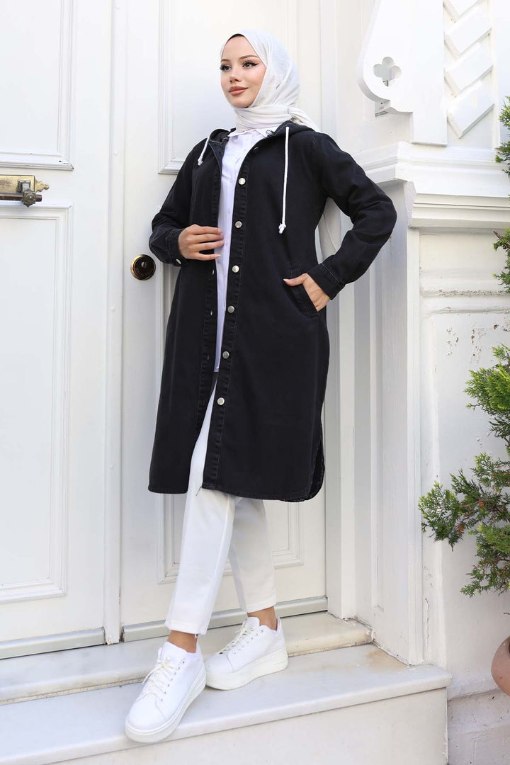 BNG Women Düğmeli  Kot Kap Siyah 1308 - Huntington