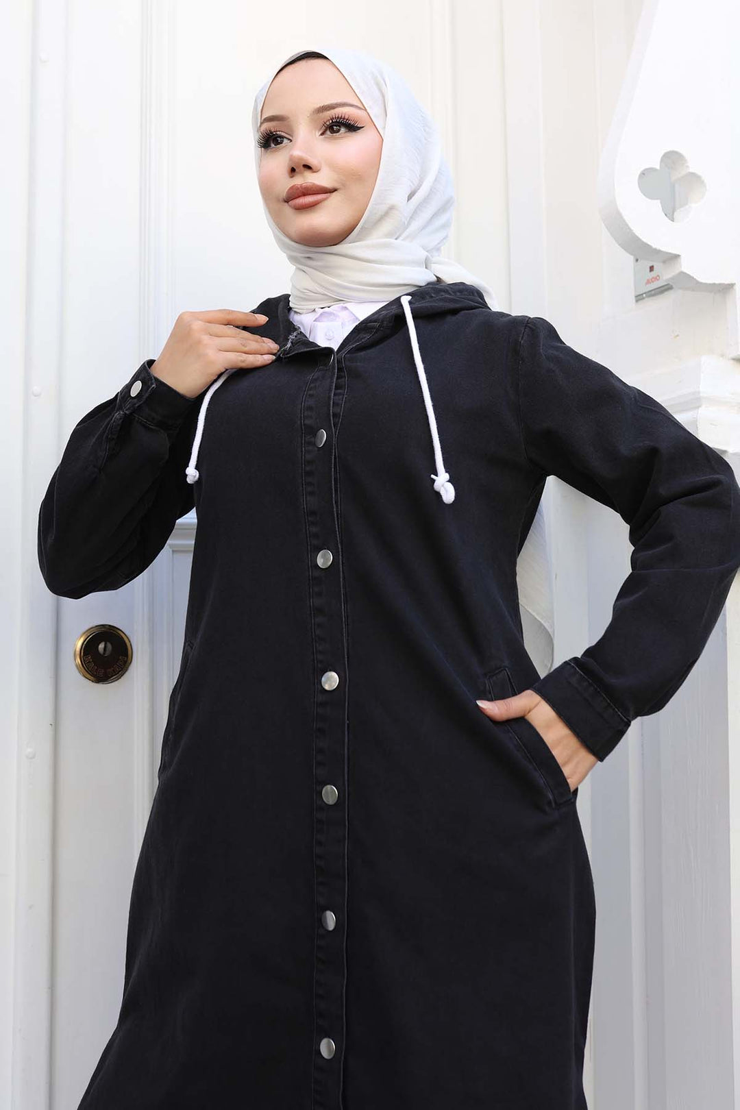 BNG Women Düğmeli  Kot Kap Siyah 1308 - Huntington