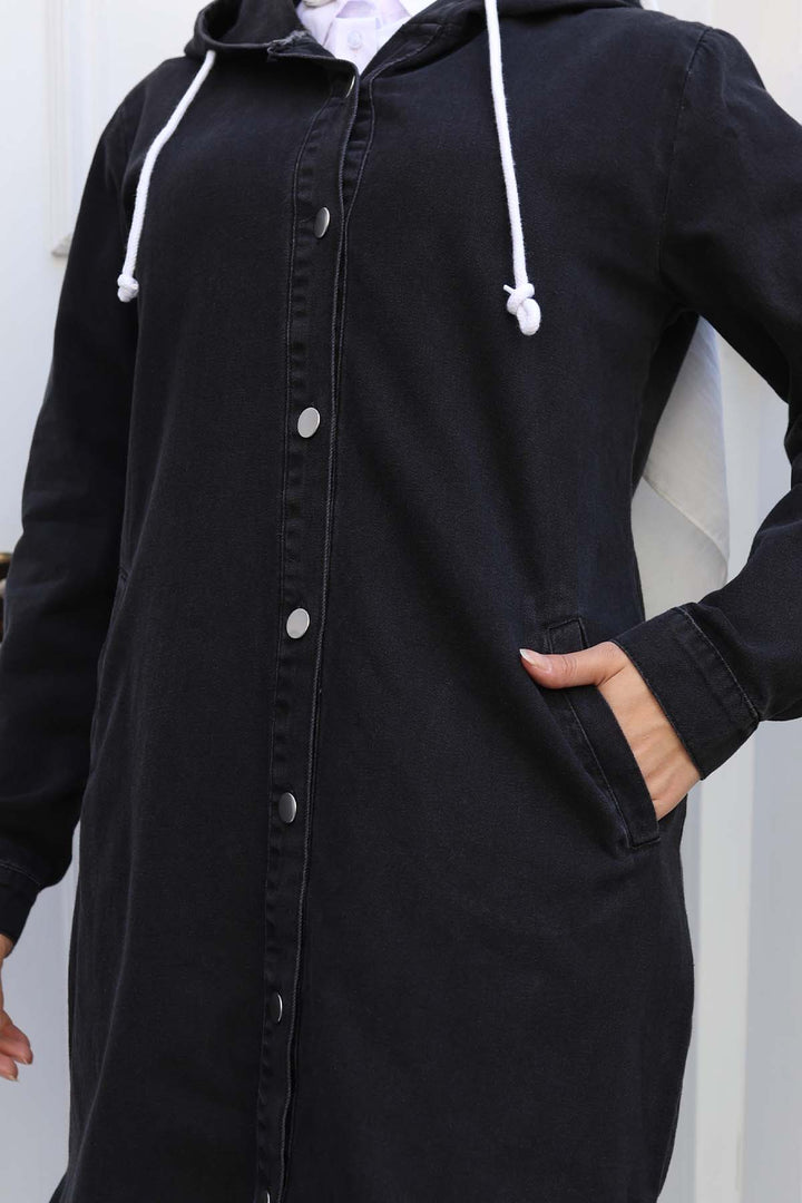 BNG Women Düğmeli  Kot Kap Siyah 1308 - Huntington