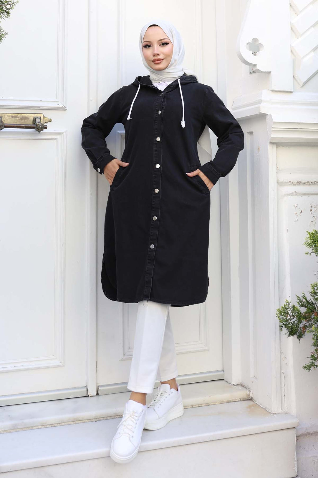 BNG Women Düğmeli  Kot Kap Siyah 1308 - Huntington