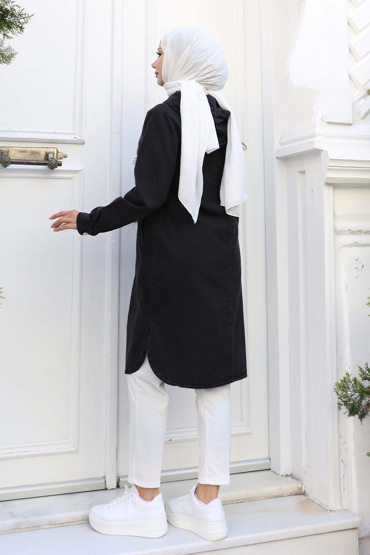 BNG Women Düğmeli  Kot Kap Siyah 1308 - Huntington