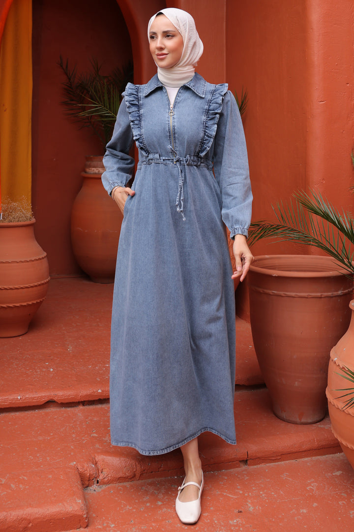 BNG Women Ruffle Detailed Denim Dress Blue - Clermont