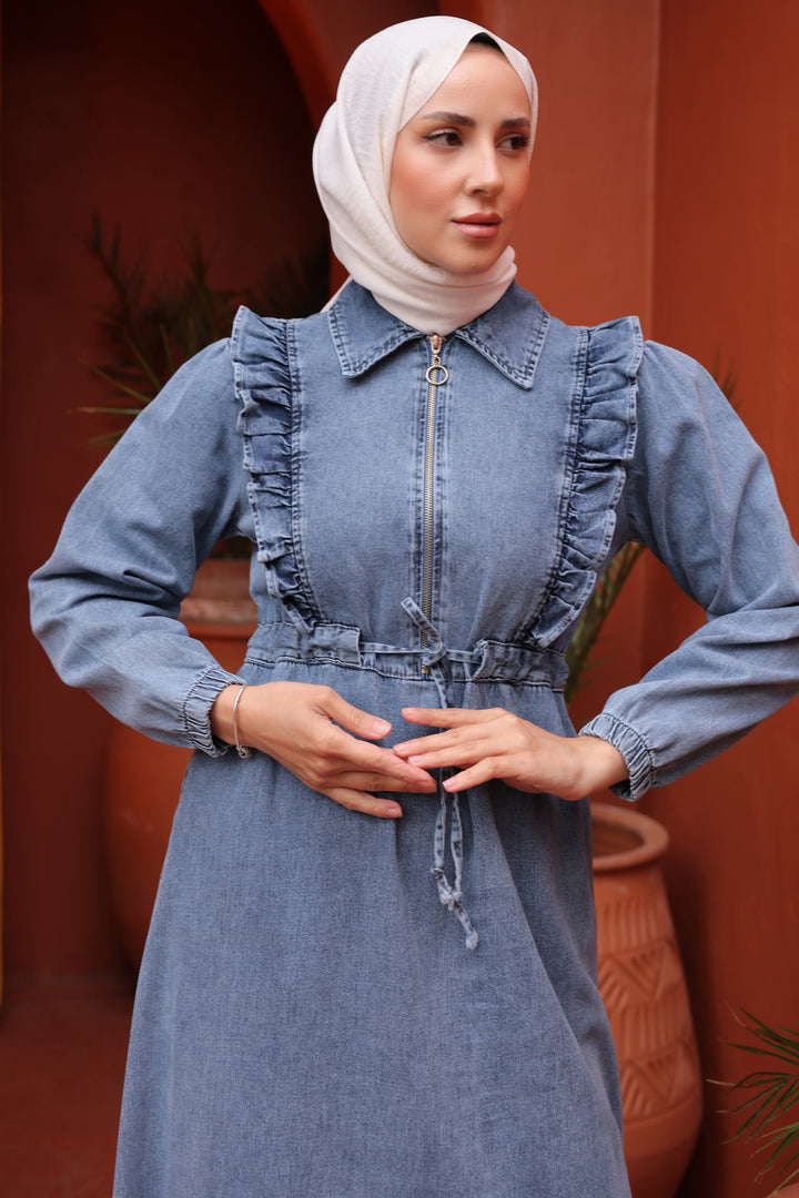 BNG Women Ruffle Detailed Denim Dress Blue - Clermont