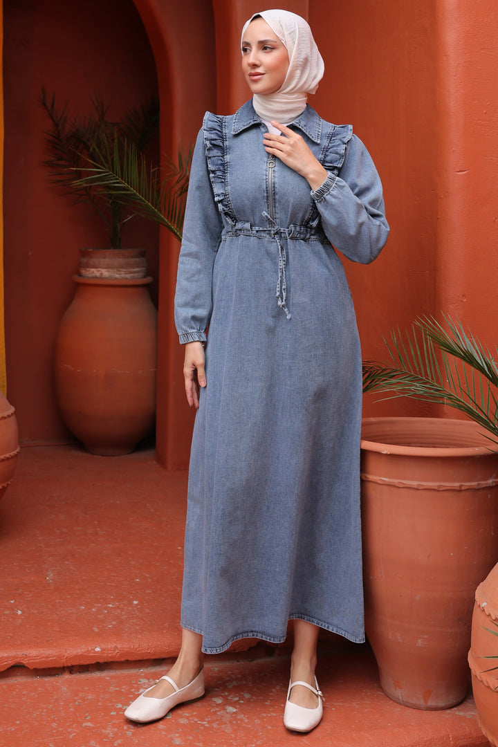 BNG Women Ruffle Detailed Denim Dress Blue - Clermont
