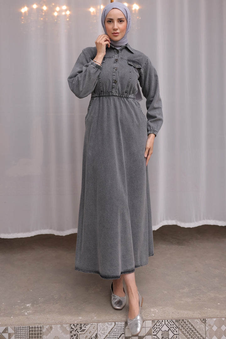 BNG Women Elastic Waist Denim Dress Gray - Clermont