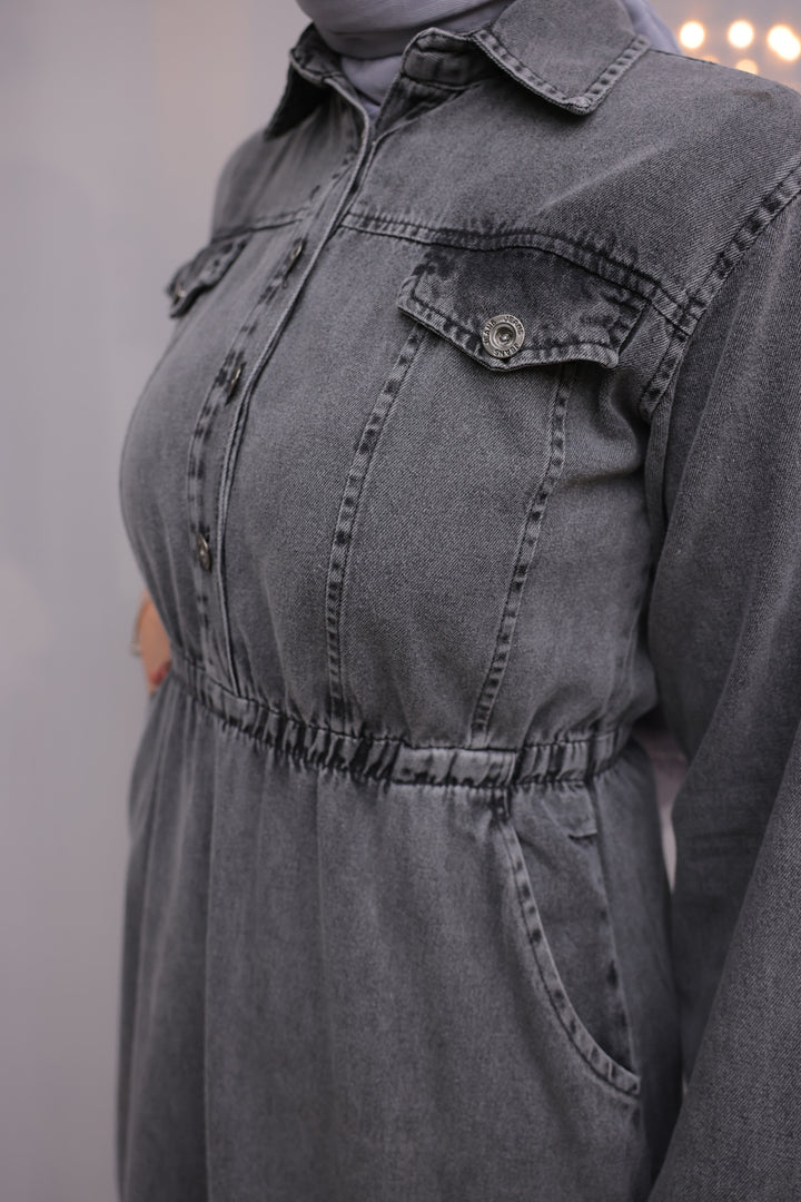 BNG Women Elastic Waist Denim Dress Gray - Clermont