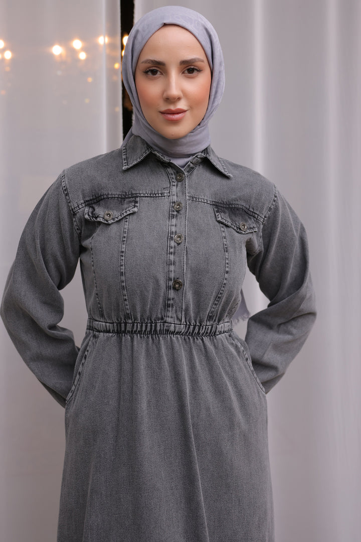 BNG Women Elastic Waist Denim Dress Gray - Clermont