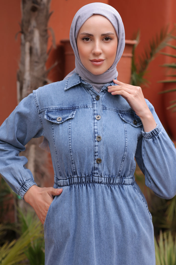 BNG Women Elastic Waist Denim Dress Blue - Clermont