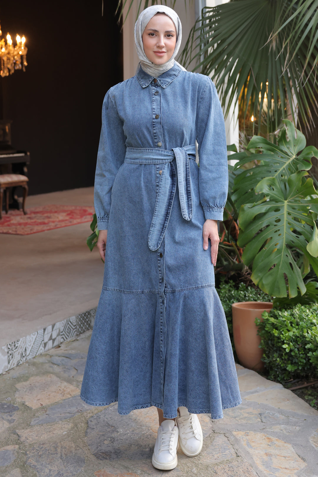 BNG Women Women's Buttoned Hijab Denim Dress 6807 Navy Blue - Clermont Clos - Wholesale Clothing Supplier BNG Women Women's Buttoned Hijab Denim Dress 6807 Navy Blue - Clermont Clos - Wholesale Clothing Supplier