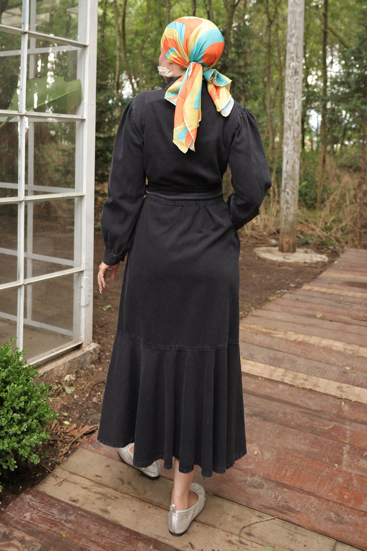 BNG Women Women's Buttoned Hijab Denim Dress 6807 Black - Clermont