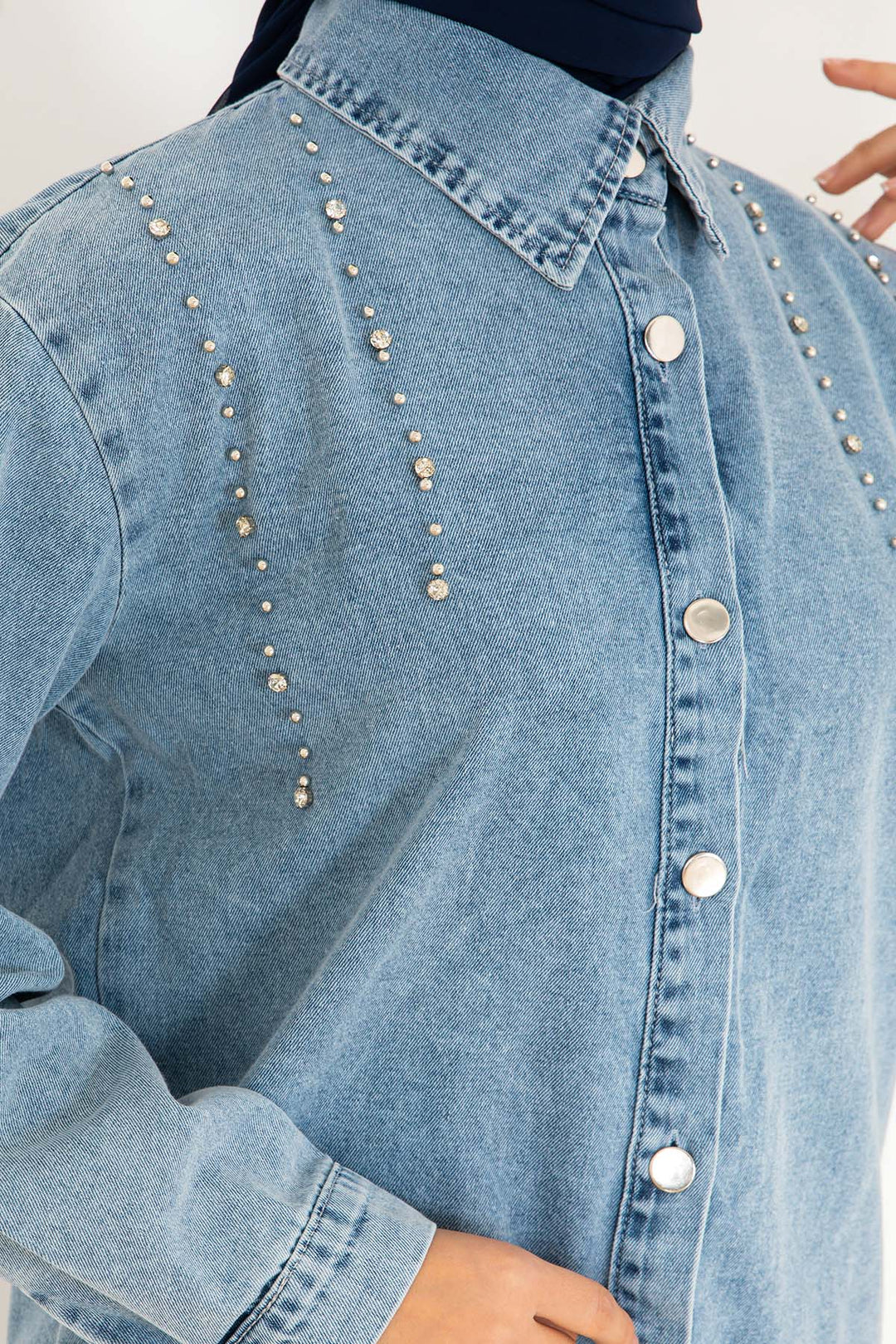 BNG Women Paçası Yırtmaçlı Taş Detaylı Kot Takım Mavi 370  - San Giorgio a Cremano