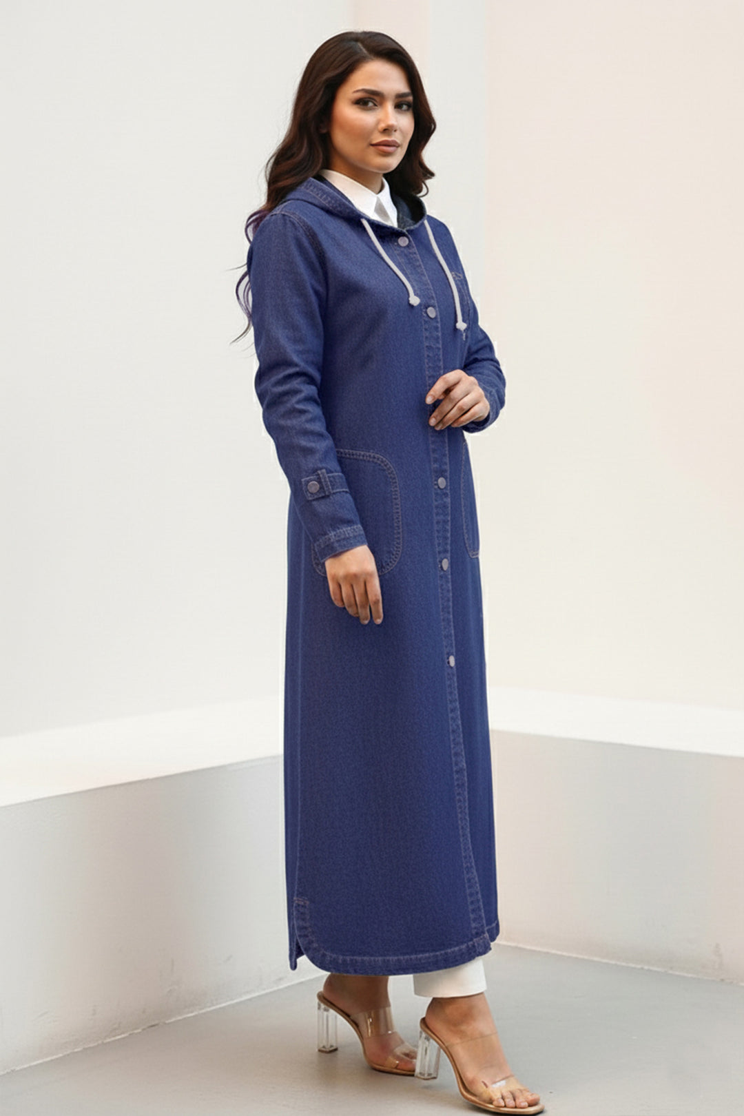 BNG Women Hooded Buttoned Sport Denim Jacket O7563 Navy - Stavroúpoli