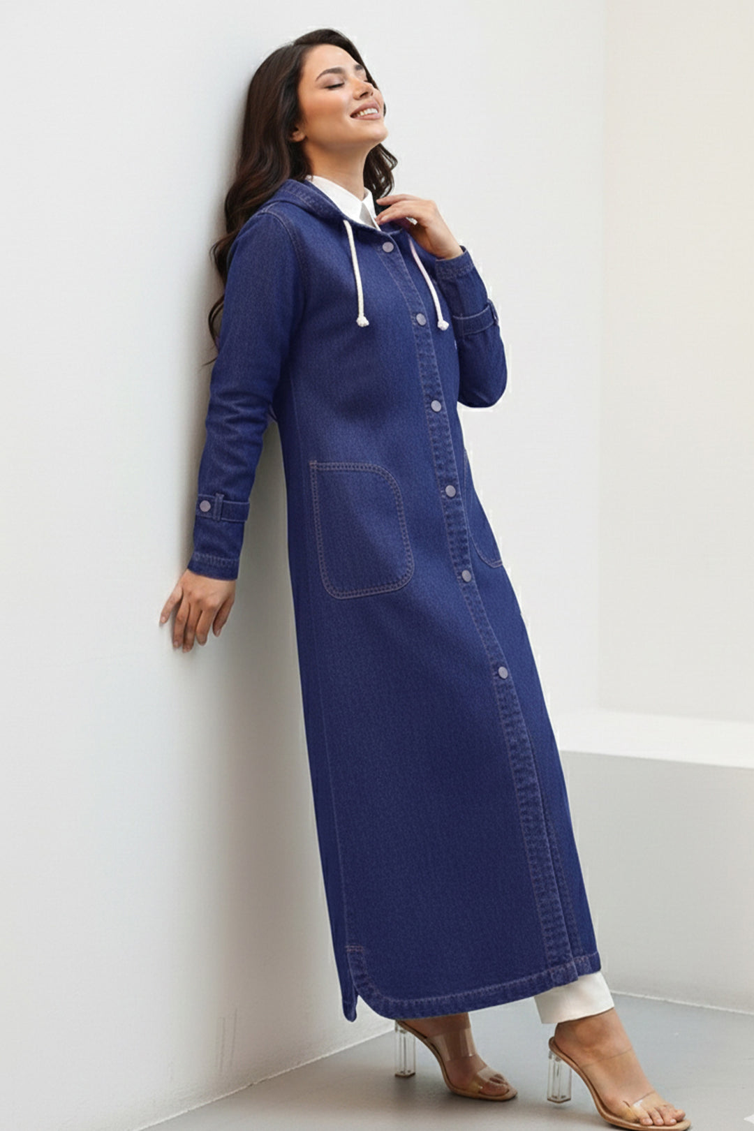 BNG Women Hooded Buttoned Sport Denim Jacket O7563 Navy - Stavroúpoli