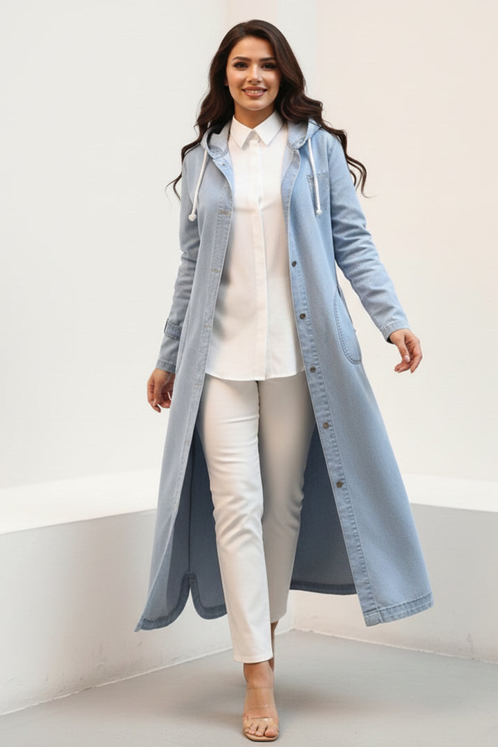 BNG Women Hooded Buttoned Sport Denim Jacket O7563 Blue - Águeda
