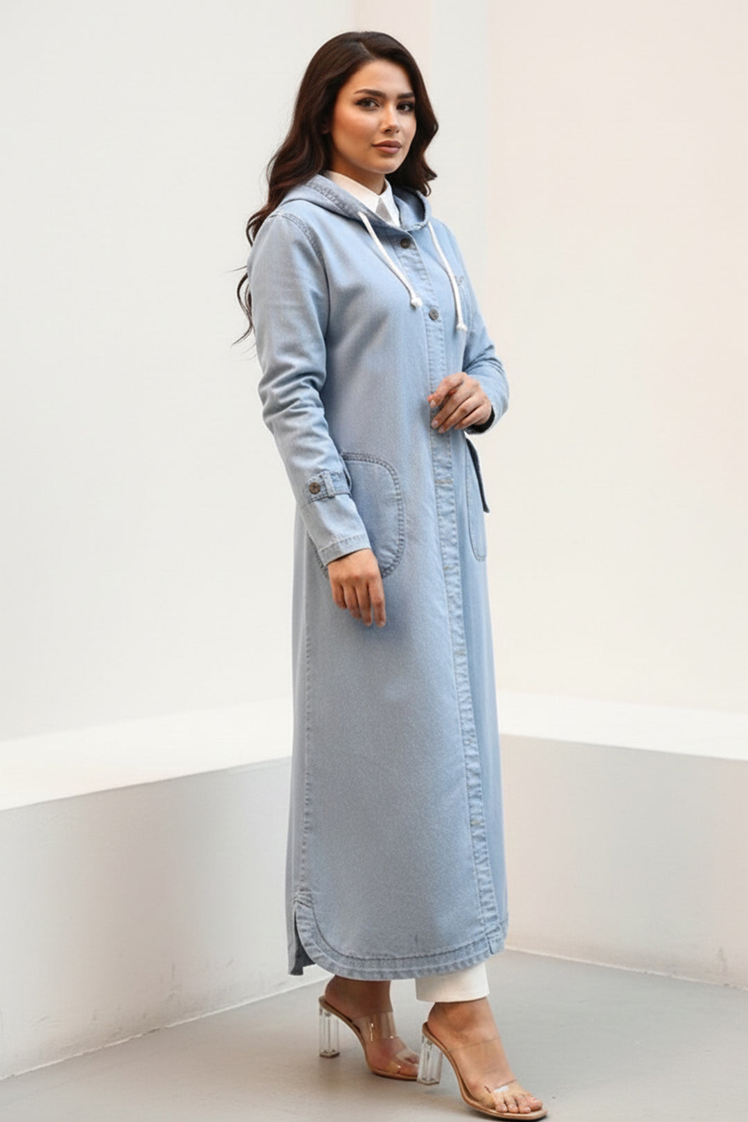 BNG Women Hooded Buttoned Sport Denim Jacket O7563 Blue - Águeda