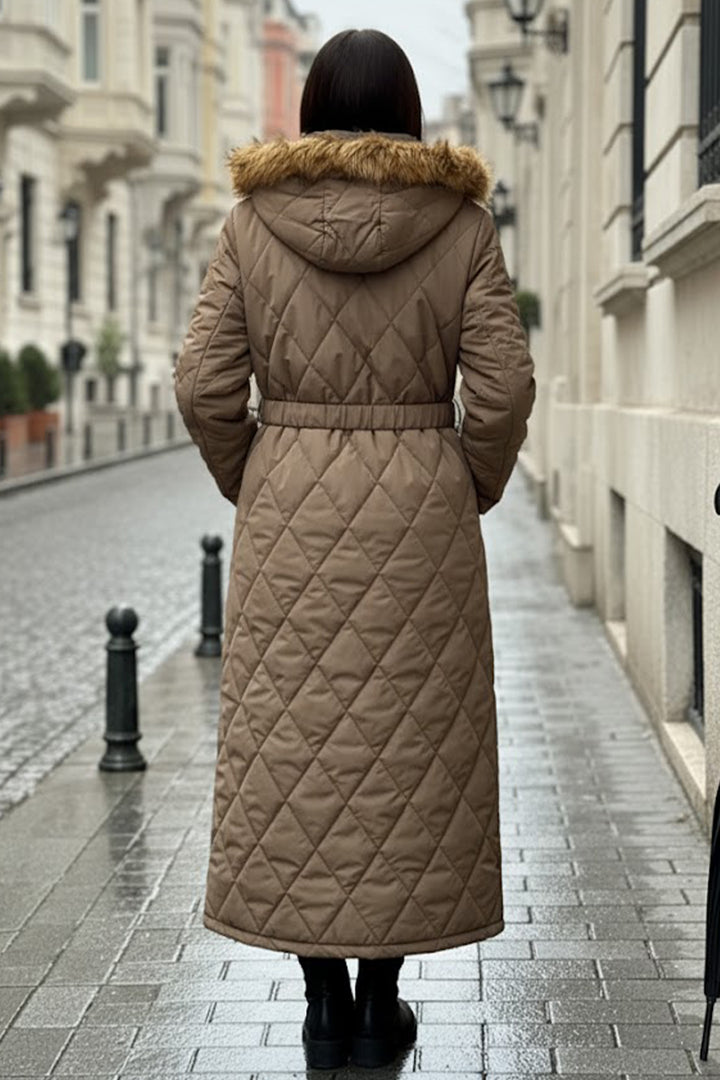 BNG Women Parlak Kapitone Kemerli Uzun Mont O9153 Kahverengi - Miranda de Ebro