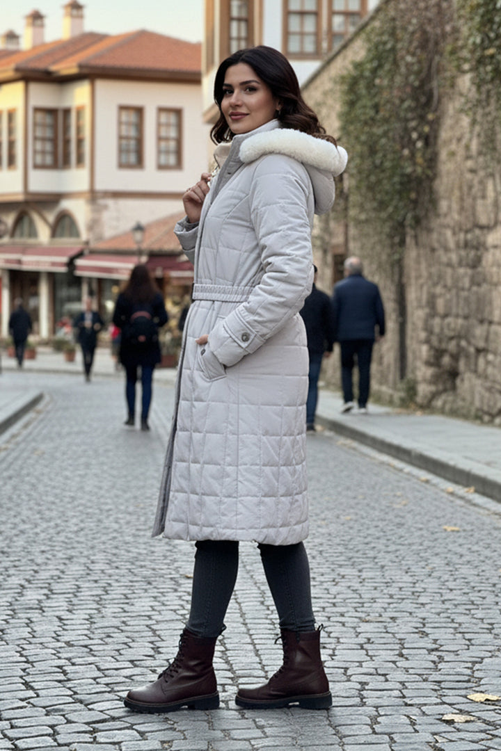 BNG Women Yakası Kürklü Kapitone Mont O2000 Taş Rengi - Irondequoit