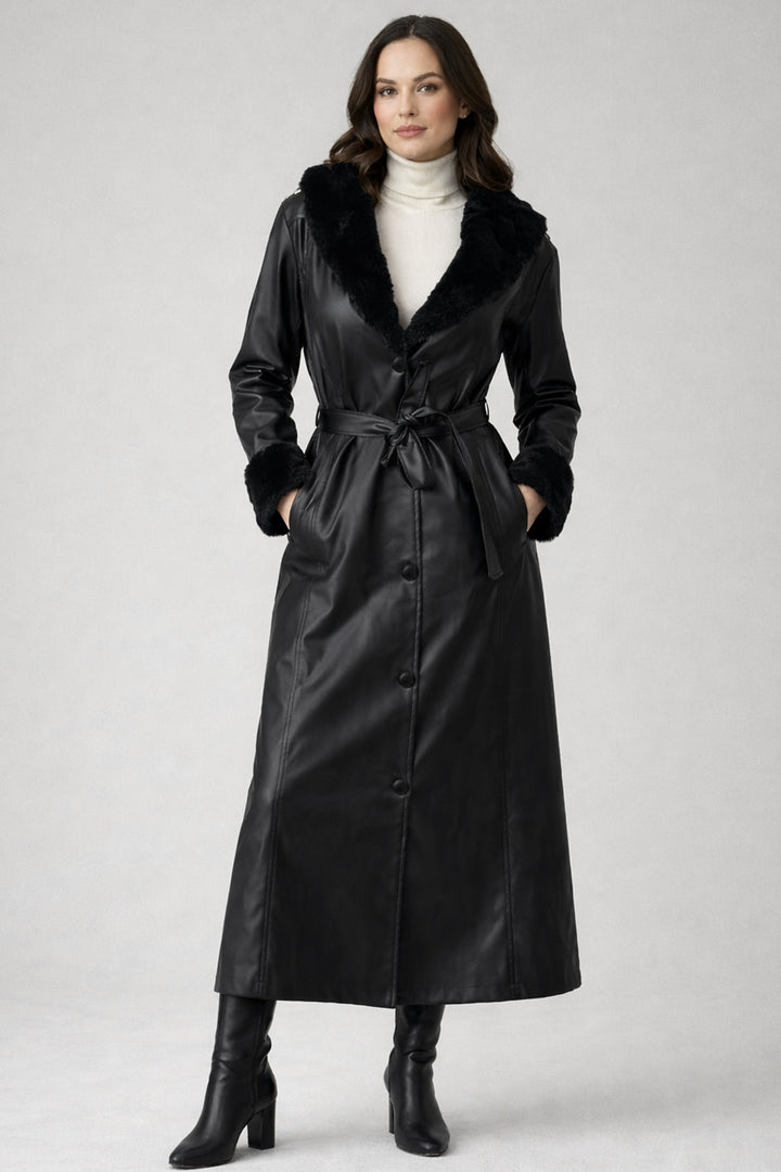 BNG Women Coat with Fur Detailed Collar and Sleeves O9151 Black - Winnipeg