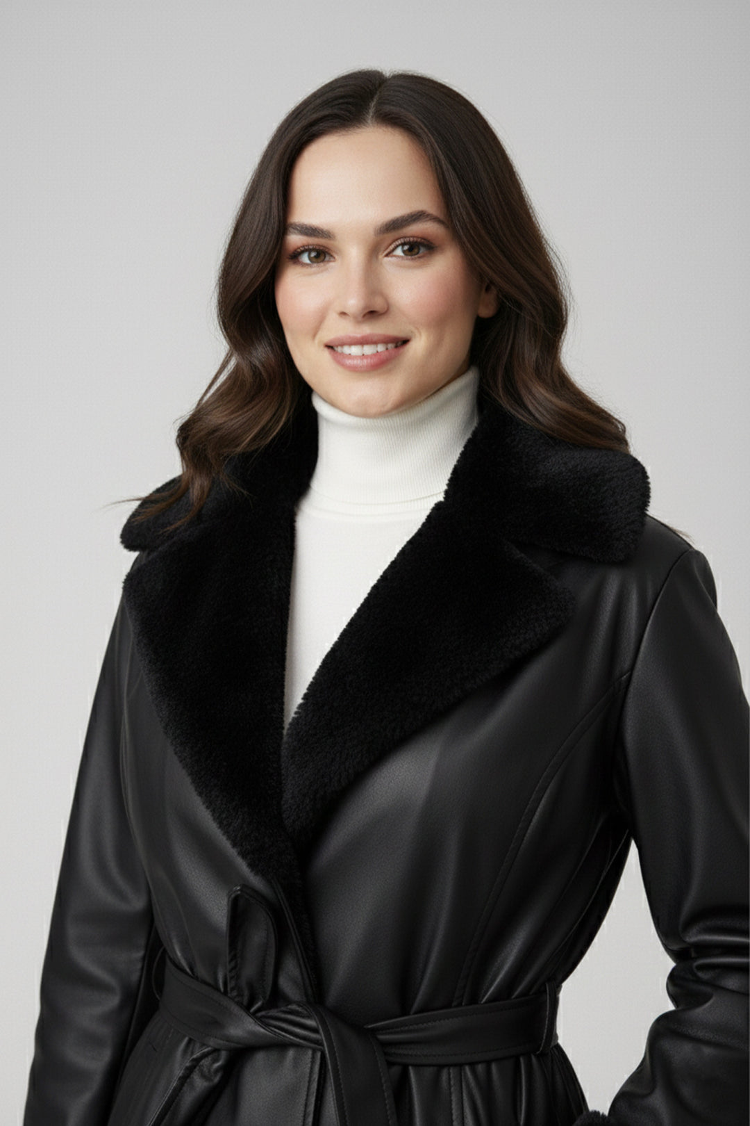 BNG Women Coat with Fur Detailed Collar and Sleeves O9151 Black - Winnipeg
