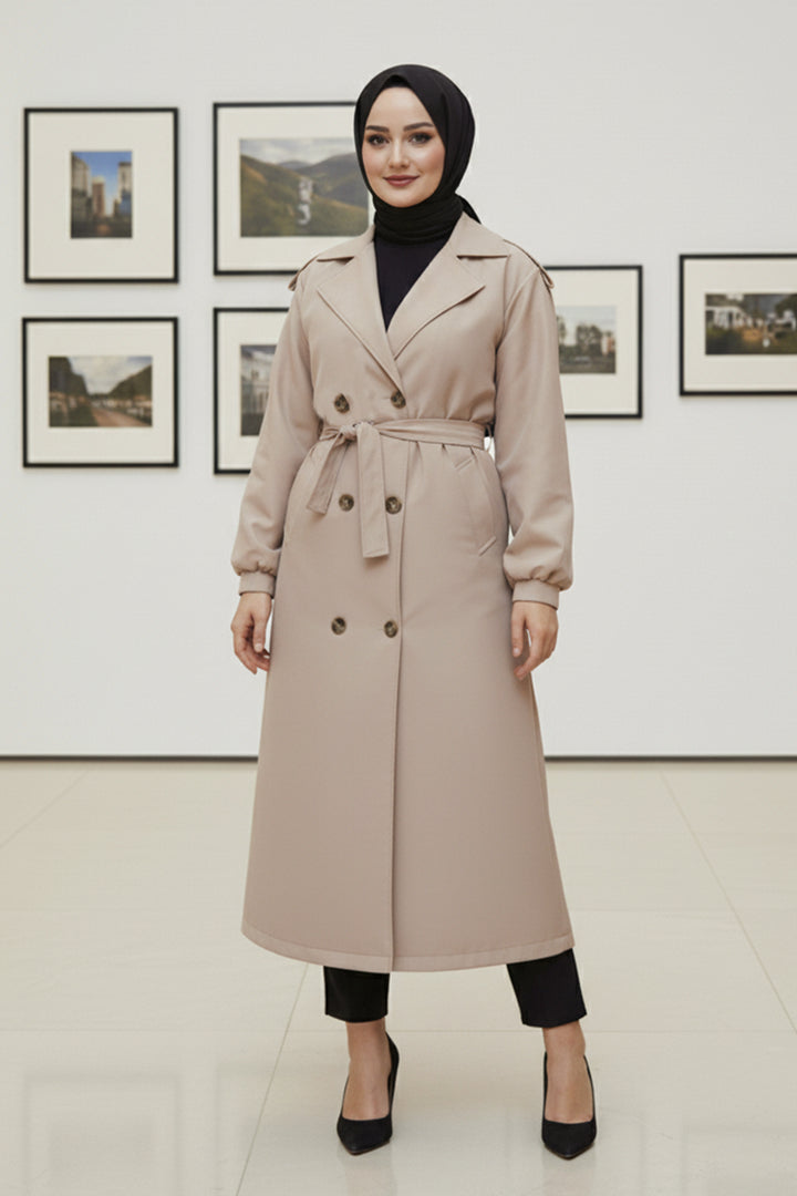 BNG Women Mevsimlik Kuşaklı Trençkot 5854 Bej - Venice