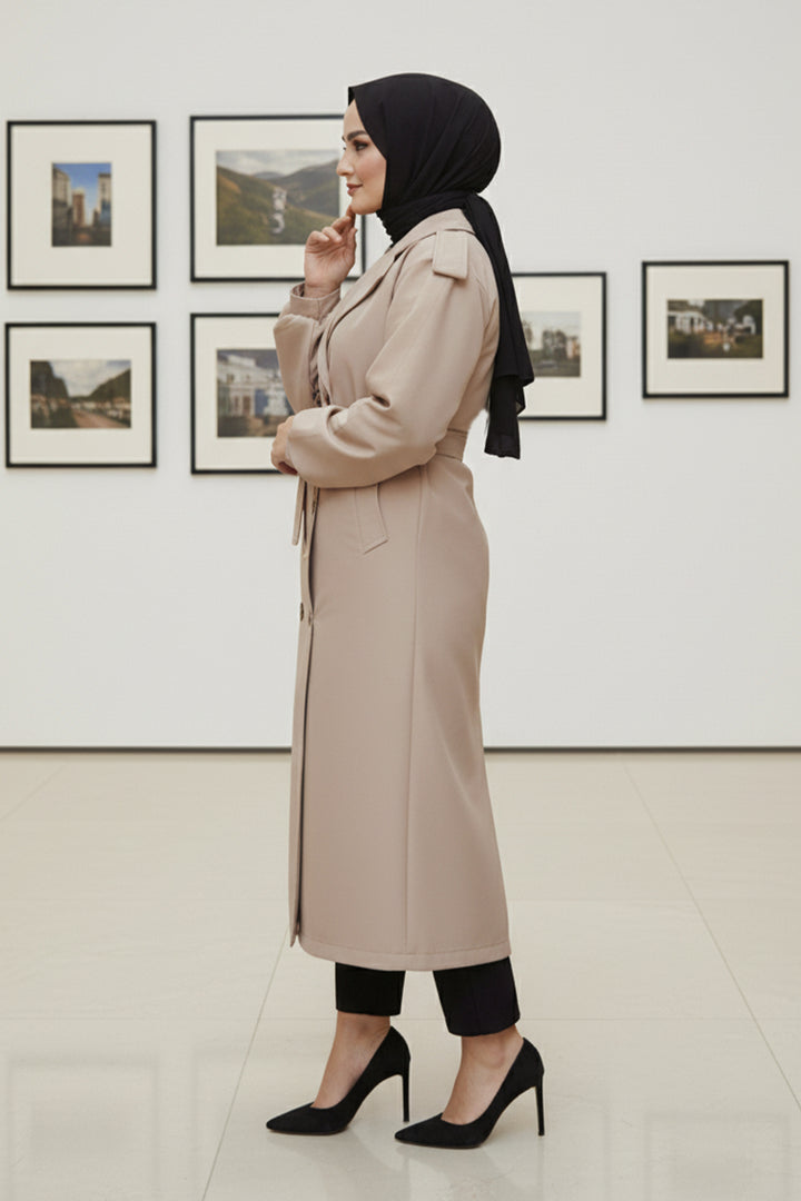 BNG Women Mevsimlik Kuşaklı Trençkot 5854 Bej - Venice