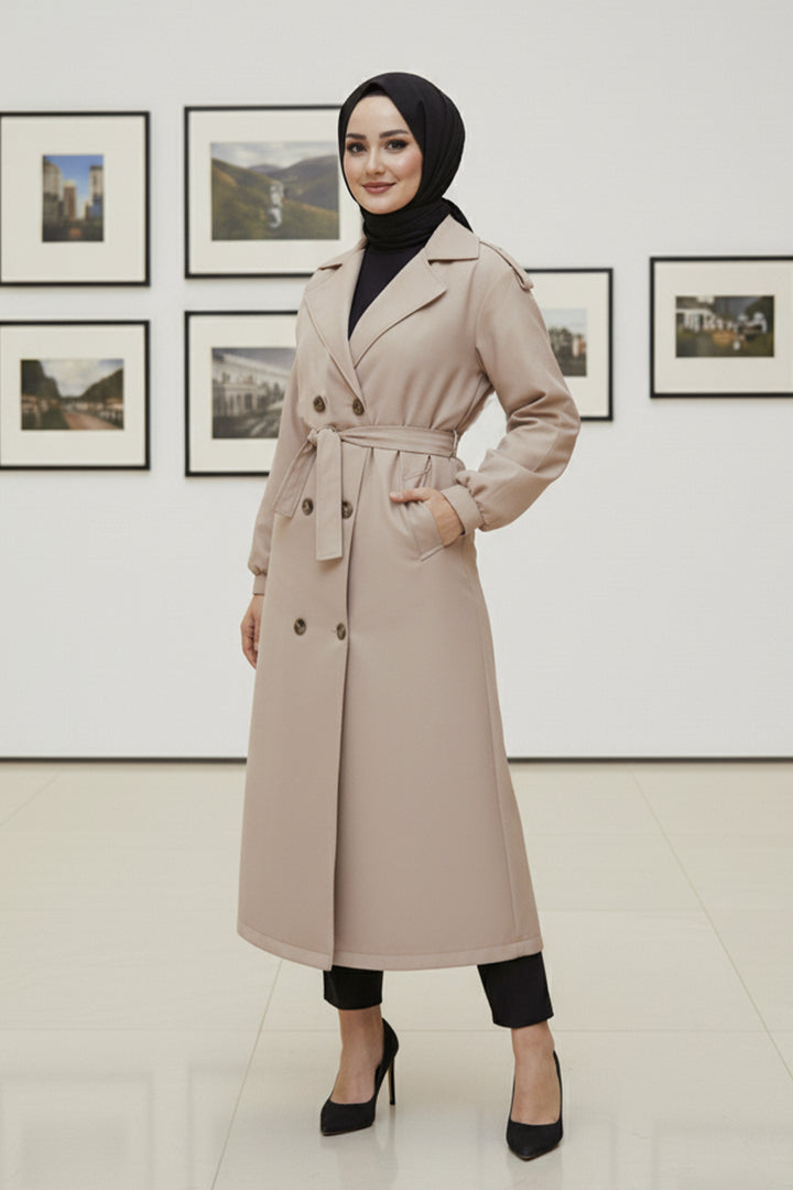 BNG Women Mevsimlik Kuşaklı Trençkot 5854 Bej - Venice
