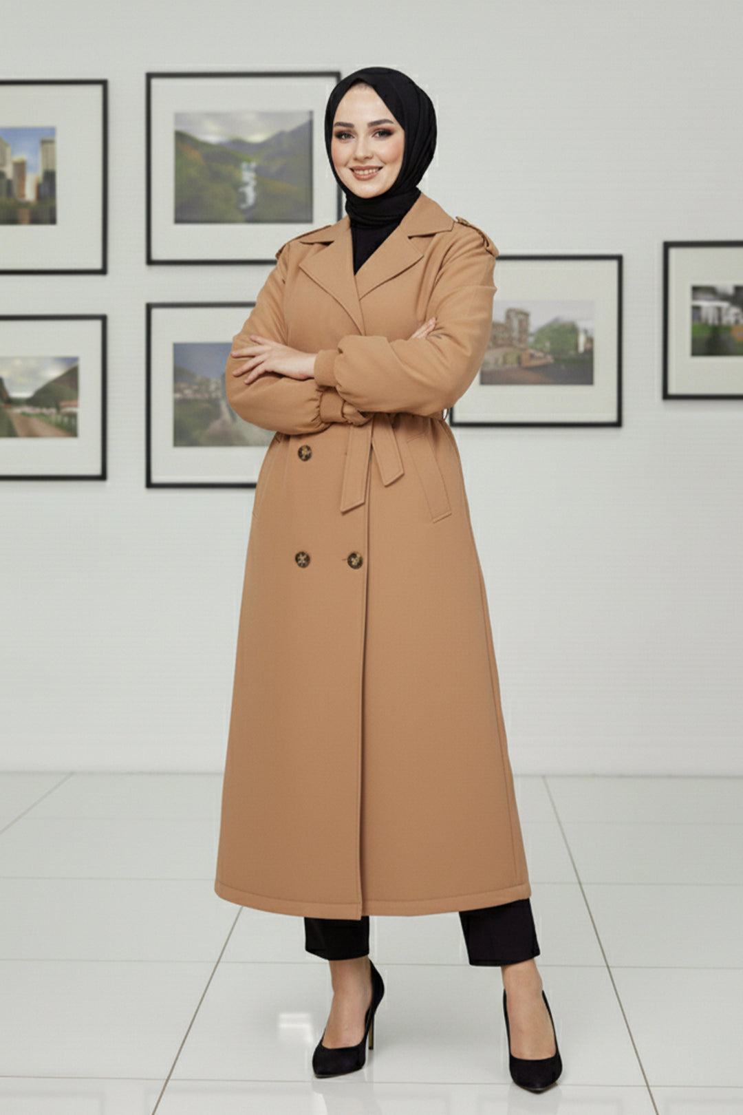 BNG Women Mevsimlik Kuşaklı Trençkot 5854 Camel - Yuzhnoukrainsk