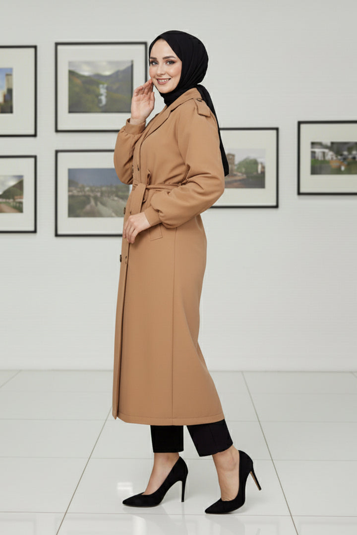 BNG Women Mevsimlik Kuşaklı Trençkot 5854 Camel - Yuzhnoukrainsk