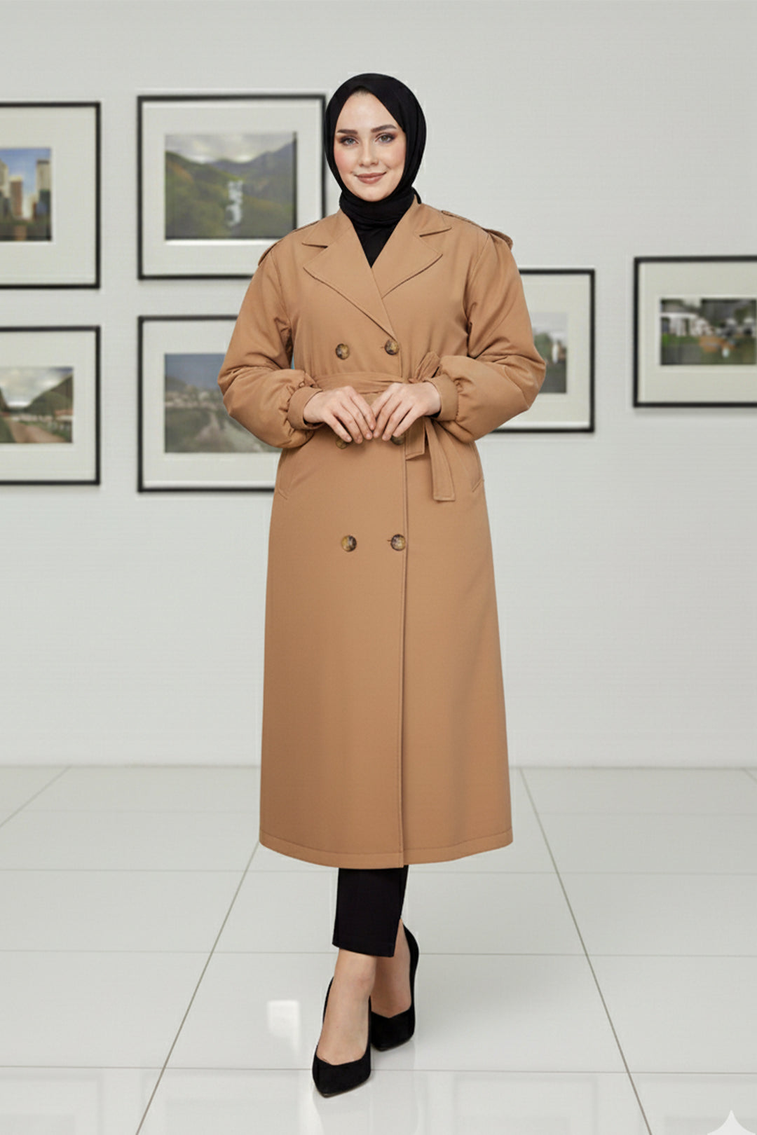 BNG Women Mevsimlik Kuşaklı Trençkot 5854 Camel - Yuzhnoukrainsk