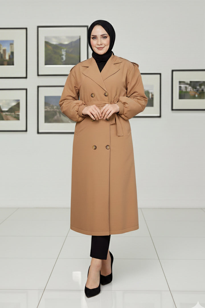 BNG Women Mevsimlik Kuşaklı Trençkot 5854 Camel - Yuzhnoukrainsk