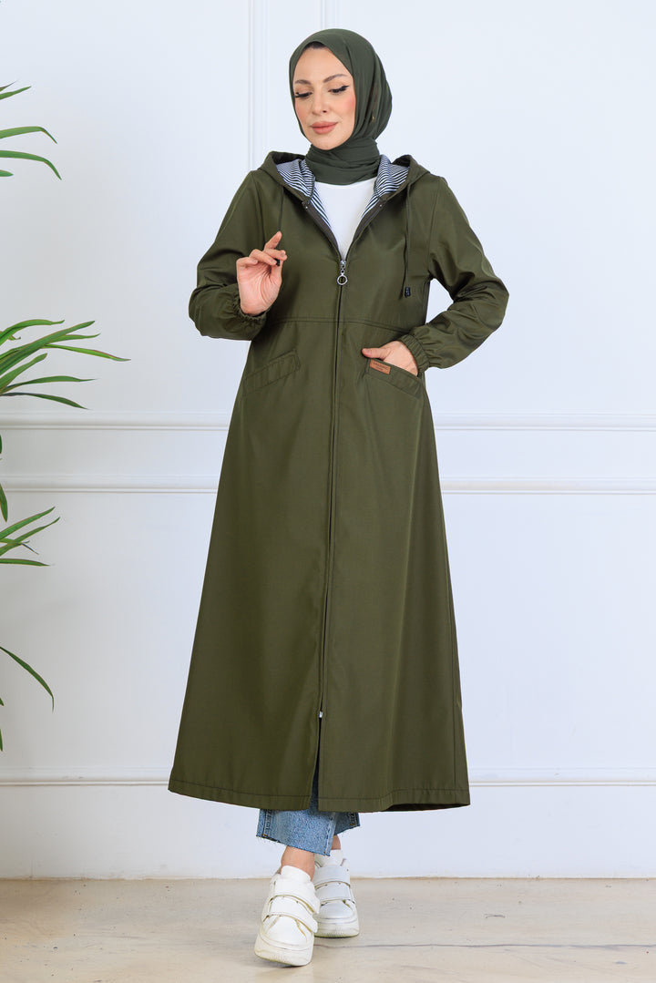 BNG Women Patterned Long Coat O1215 Khaki - Margate