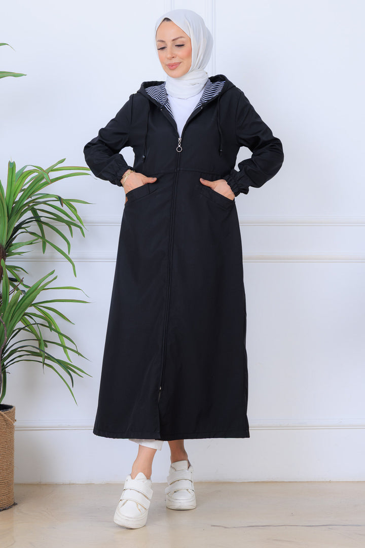 BNG Women İçi Desenli Uzun Kap O1215 Siyah - Lethbridge