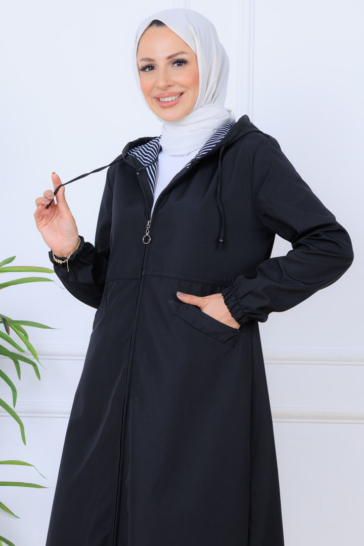 BNG Women İçi Desenli Uzun Kap O1215 Siyah - Lethbridge