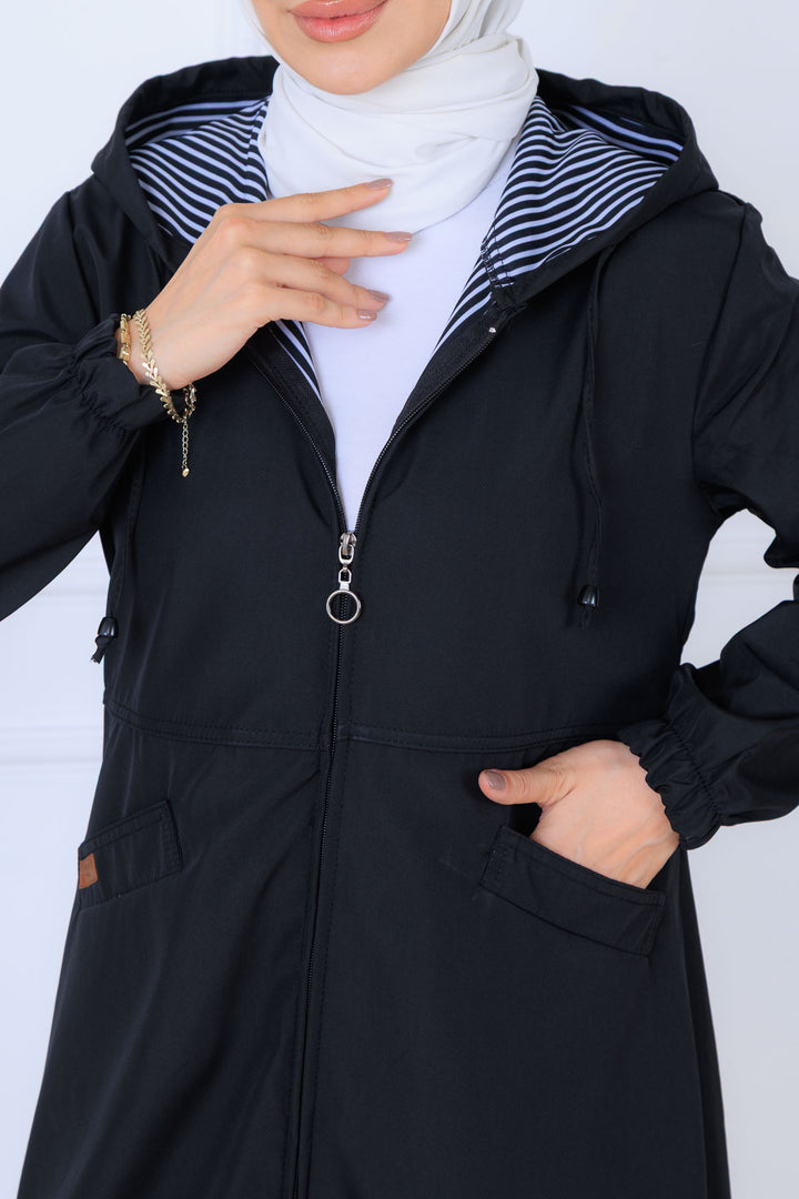 BNG Women İçi Desenli Uzun Kap O1215 Siyah - Lethbridge