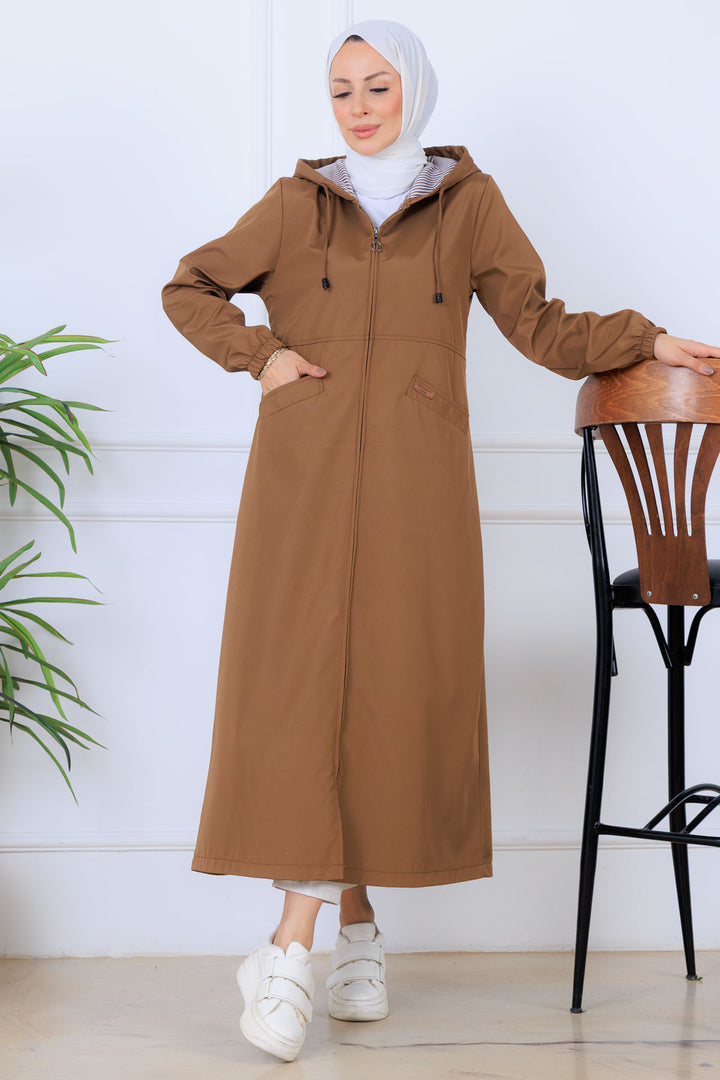 BNG Women Patterned Long Coat O1215 Brown - Brick